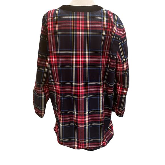 Talbots Velvet Trim Top Red Plaid Long Sleeve Split Neck Womens XL Christmas - Picture 3 of 12